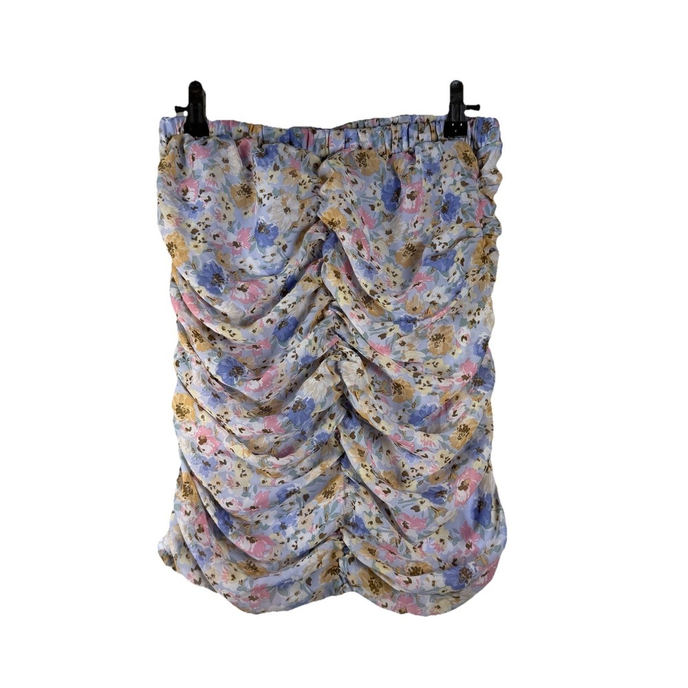 Iris Junior Floral Bandeau Ruched Large Fitted Stretch Strapless Tube Top Blouse